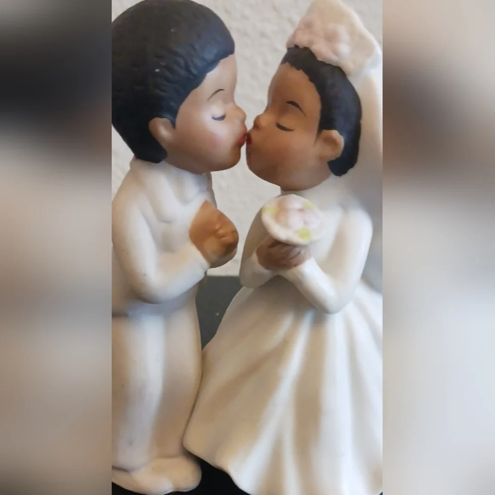 Lefton Bride Groom Black couple Figure Ceramic Cake Topper signed 1988